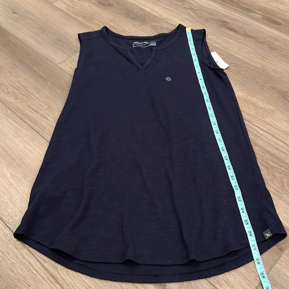 NWT Eddie Bauer Size Small Semi-Sheer Navy Wide Strap Tank Athletic Sporty - Picture 10 of 15
